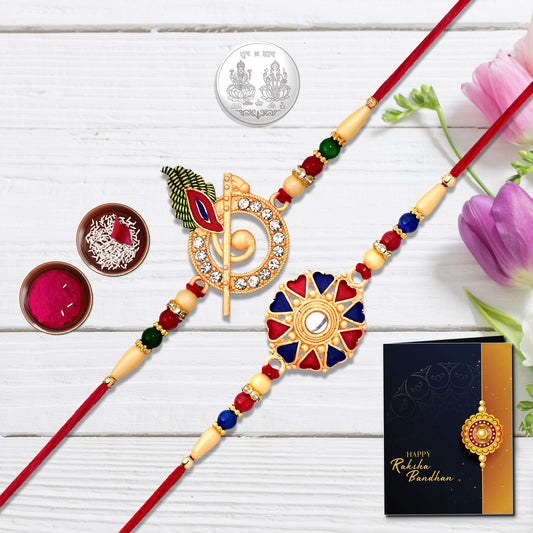 Premium Krishna Flute  Designer Mandala Rakhi Set With Roli Chawal Greeting Card  Coin